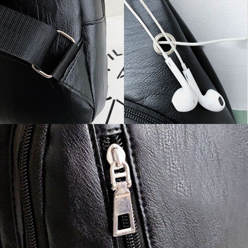 Hombres Pu Cuero Agujero Para Auriculares Multi-carry Bolso Bandolera Impermeable Bolso En El Pecho Bolso Bandolera