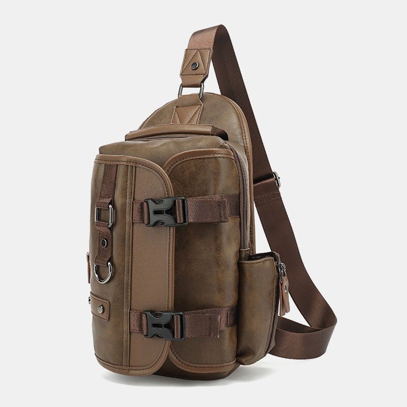 Hombres Pu Cuero Vintage Multifunción Auricular Agujero Carga Usb Bolso Bandolera Bolso De Pecho Bolso Bandolera