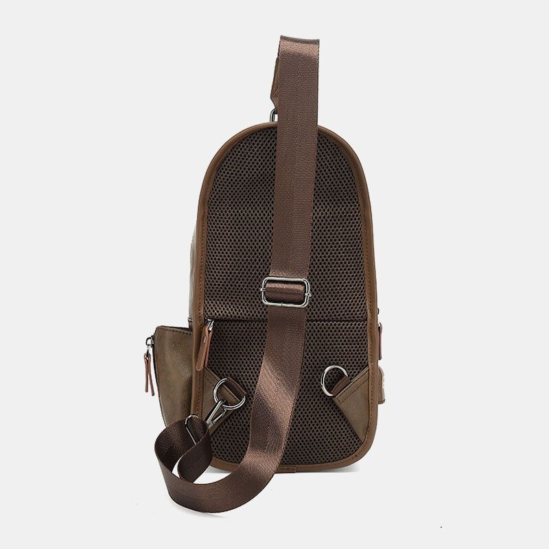 Hombres Pu Cuero Vintage Multifunción Auricular Agujero Carga Usb Bolso Bandolera Bolso De Pecho Bolso Bandolera