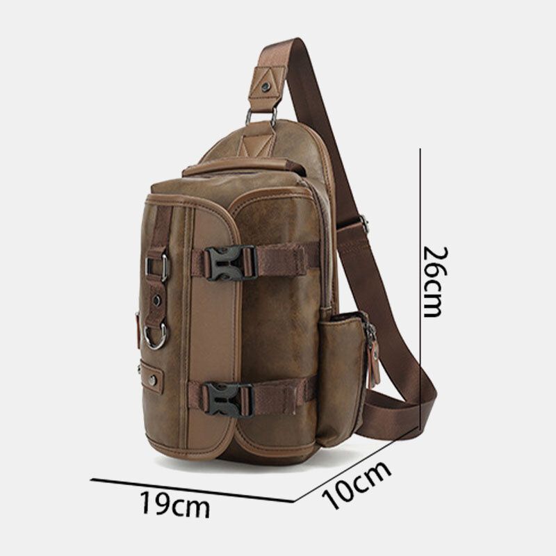 Hombres Pu Cuero Vintage Multifunción Auricular Agujero Carga Usb Bolso Bandolera Bolso De Pecho Bolso Bandolera