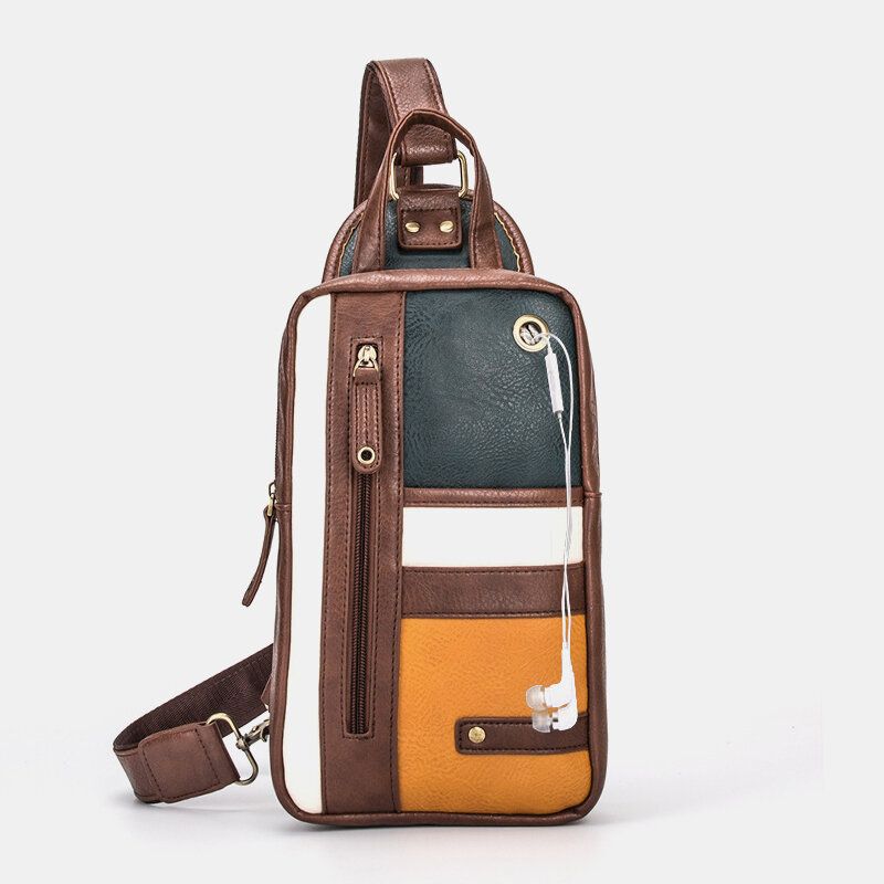 Hombres Retro Patchwork Agujero Para Auriculares Impermeable Al Aire Libre Bolso Bandolera Bolso Bandolera Bolso Bandolera