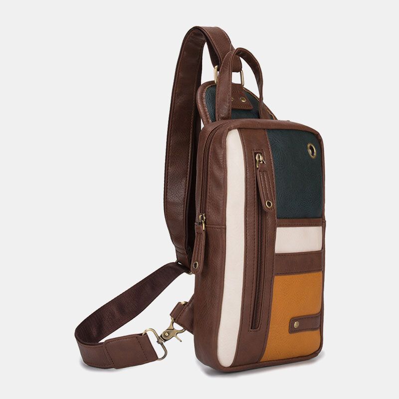 Hombres Retro Patchwork Agujero Para Auriculares Impermeable Al Aire Libre Bolso Bandolera Bolso Bandolera Bolso Bandolera