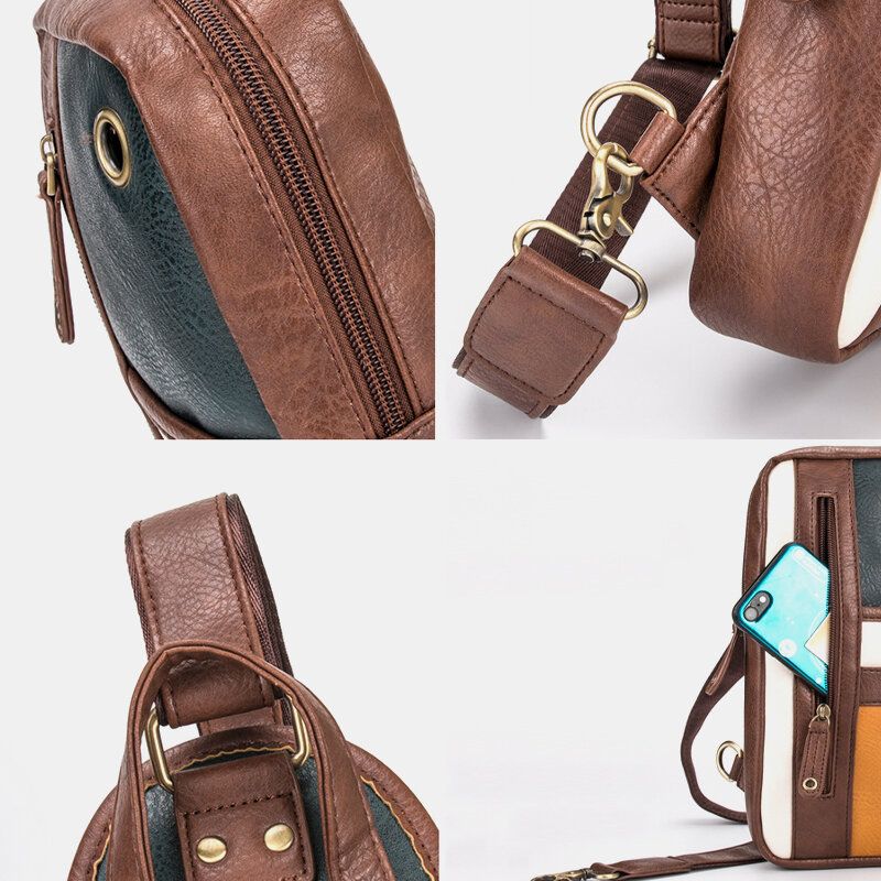 Hombres Retro Patchwork Agujero Para Auriculares Impermeable Al Aire Libre Bolso Bandolera Bolso Bandolera Bolso Bandolera