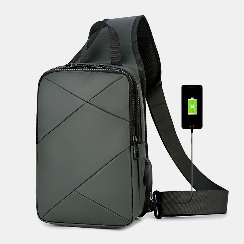 Sólido Informal De Negocios Impermeable Con Carga Usb Bolso Bandolera Bolso Bandolera Para Hombre