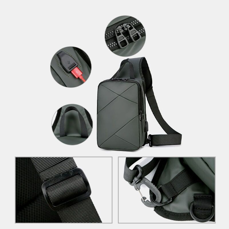 Sólido Informal De Negocios Impermeable Con Carga Usb Bolso Bandolera Bolso Bandolera Para Hombre