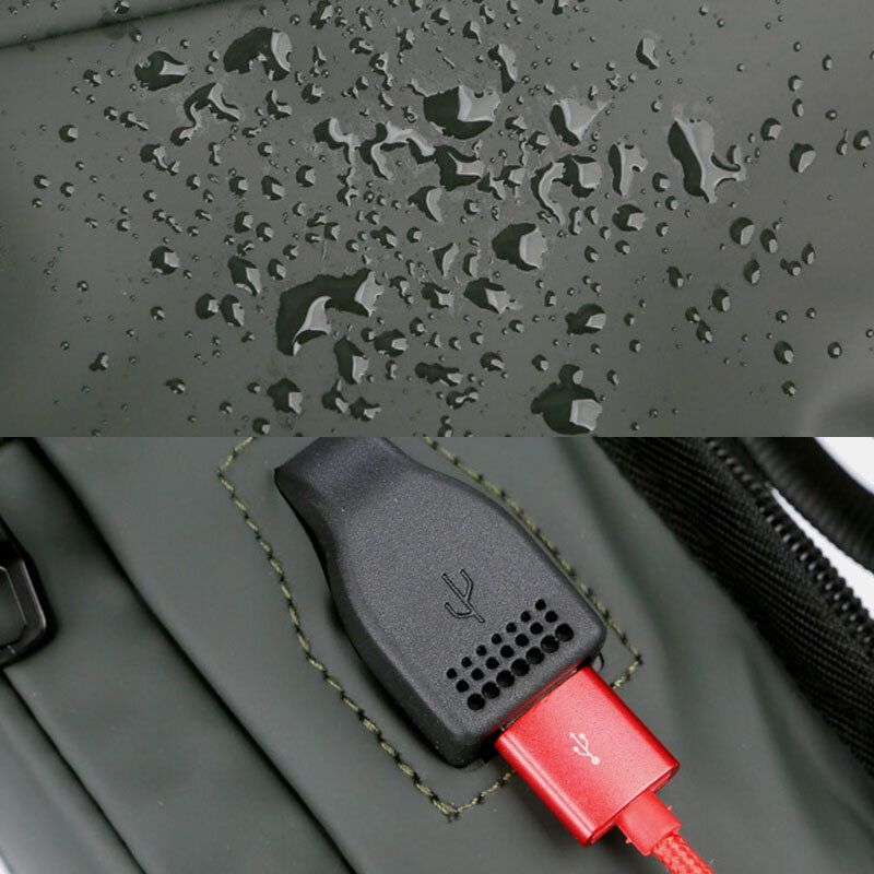 Sólido Informal De Negocios Impermeable Con Carga Usb Bolso Bandolera Bolso Bandolera Para Hombre