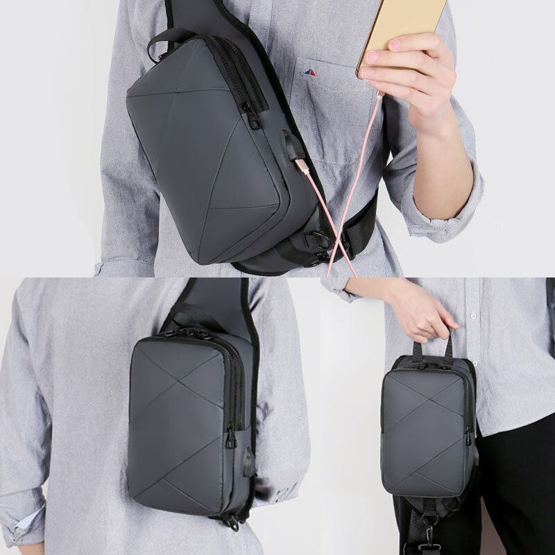 Sólido Informal De Negocios Impermeable Con Carga Usb Bolso Bandolera Bolso Bandolera Para Hombre