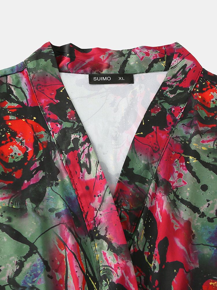 Bata De Pijama Suave De Manga Larga Con Estampado Floral Para Hombre De 5 Patrones