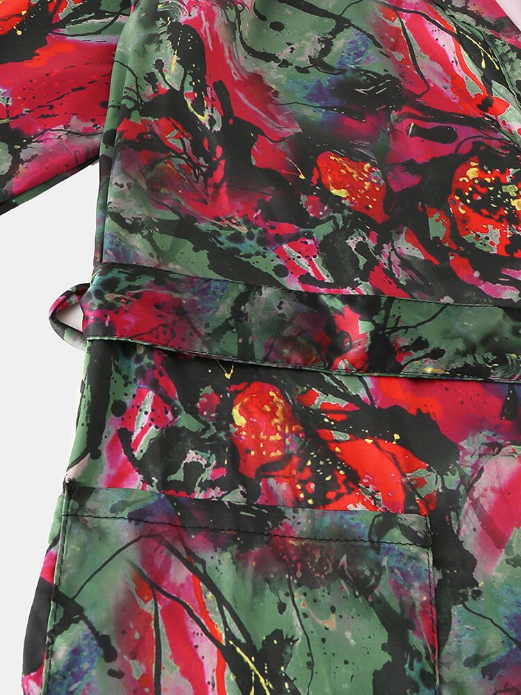 Bata De Pijama Suave De Manga Larga Con Estampado Floral Para Hombre De 5 Patrones