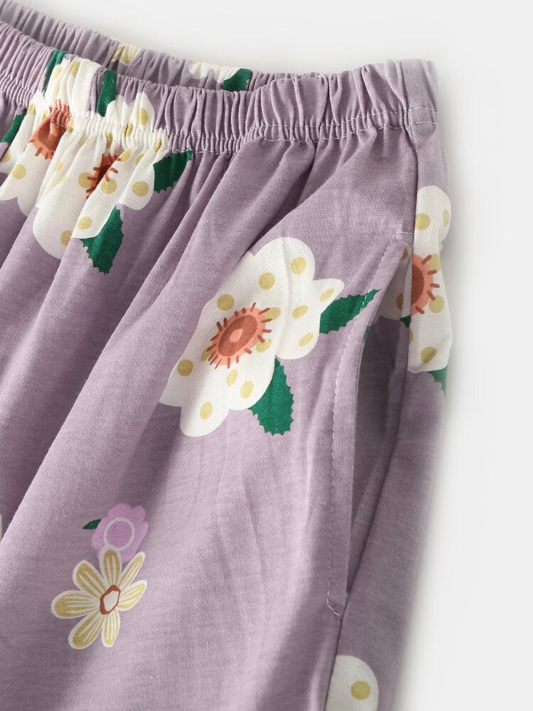 Camisa De Solapa Con Estampado Floral Para Mujer Pantalones Sueltos Con Bolsillo En La Cintura Elástica Conjunto De Pijama Para El Hogar Ropa De Dormir