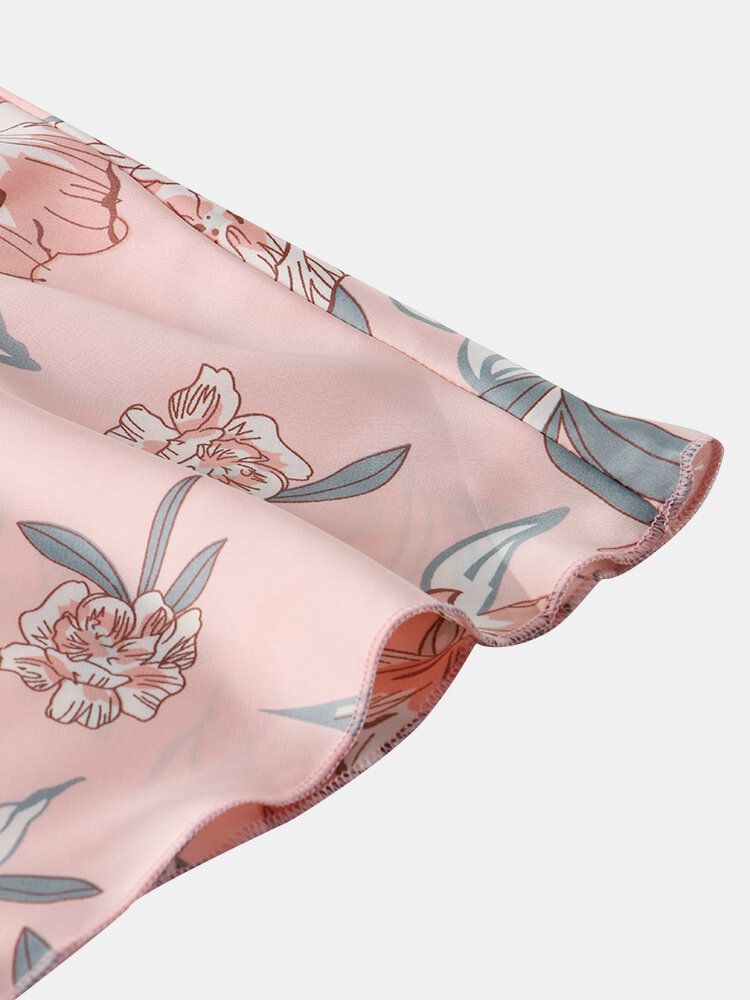 Camisón De Casa Liso Con Lazo De Encaje Y Estampado Floral Para Mujer Con Relleno