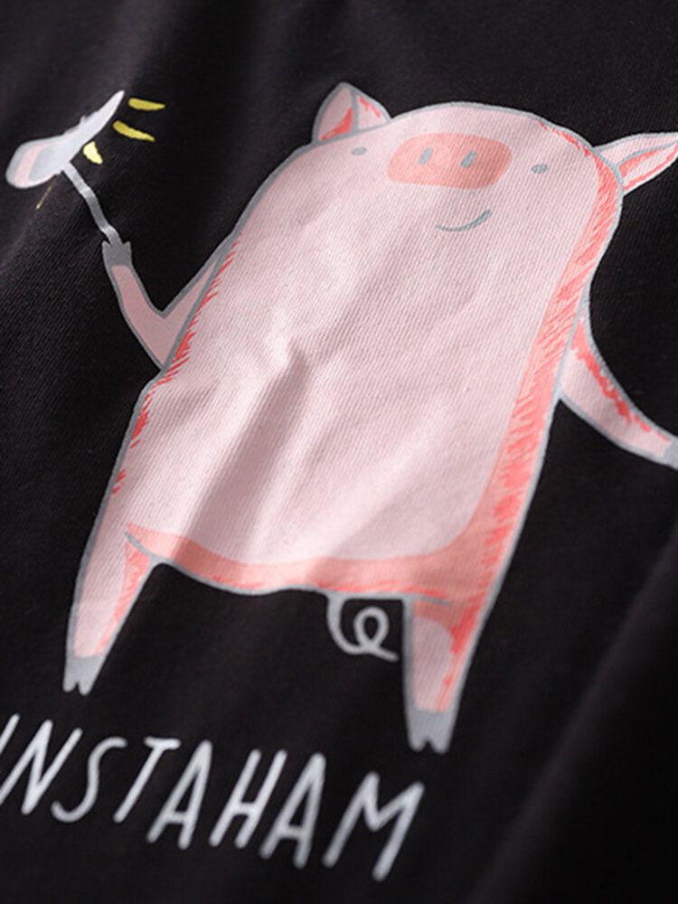 Camisón Informal De Manga Corta Con Estampado De Cerdo De Dibujos Animados Para Mujer De Talla Grande