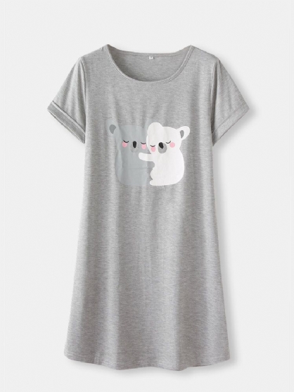 Camisón De Manga Corta Con Estampado De Osos De Dibujos Animados Divertidos Para Mujer