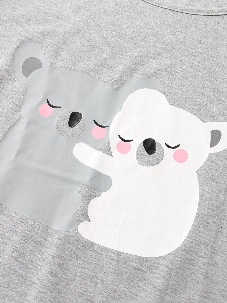 Camisón De Manga Corta Con Estampado De Osos De Dibujos Animados Divertidos Para Mujer