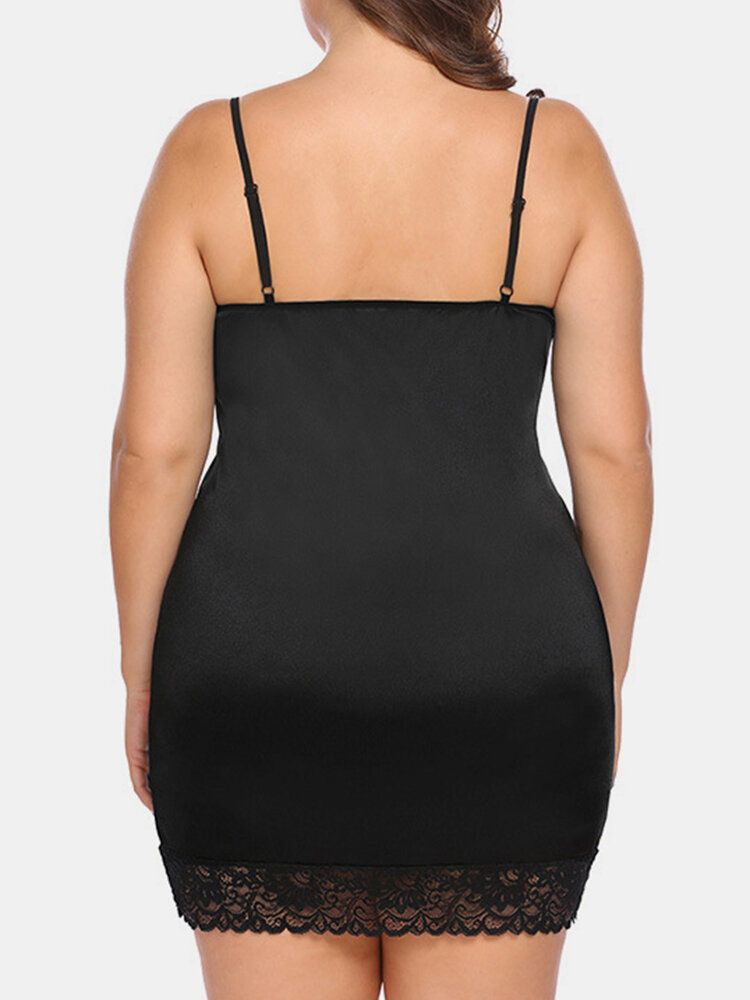 Camisón De Mujer Con Cuello En V Y Retazos De Encaje De Talla Grande