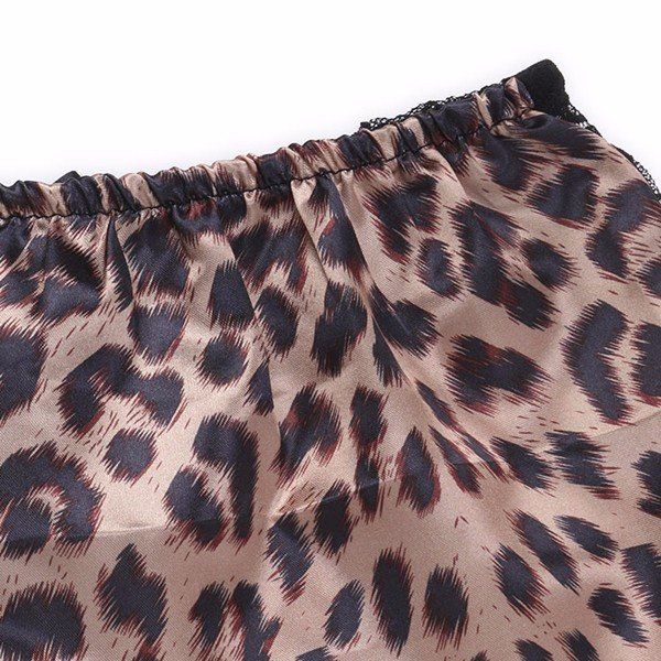 Camisón De Satén Con Estampado De Leopardo Sexy Para Mujer De Talla Grande Conjuntos De Camisola De Encaje Con Nudo En V Profundo