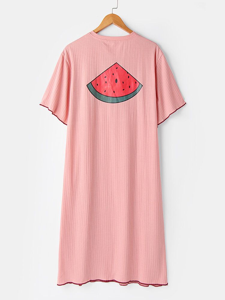 Camisones Suaves De Manga Corta Con Cuello Redondo Suelto Y Estampado De Frutas Para Mujer