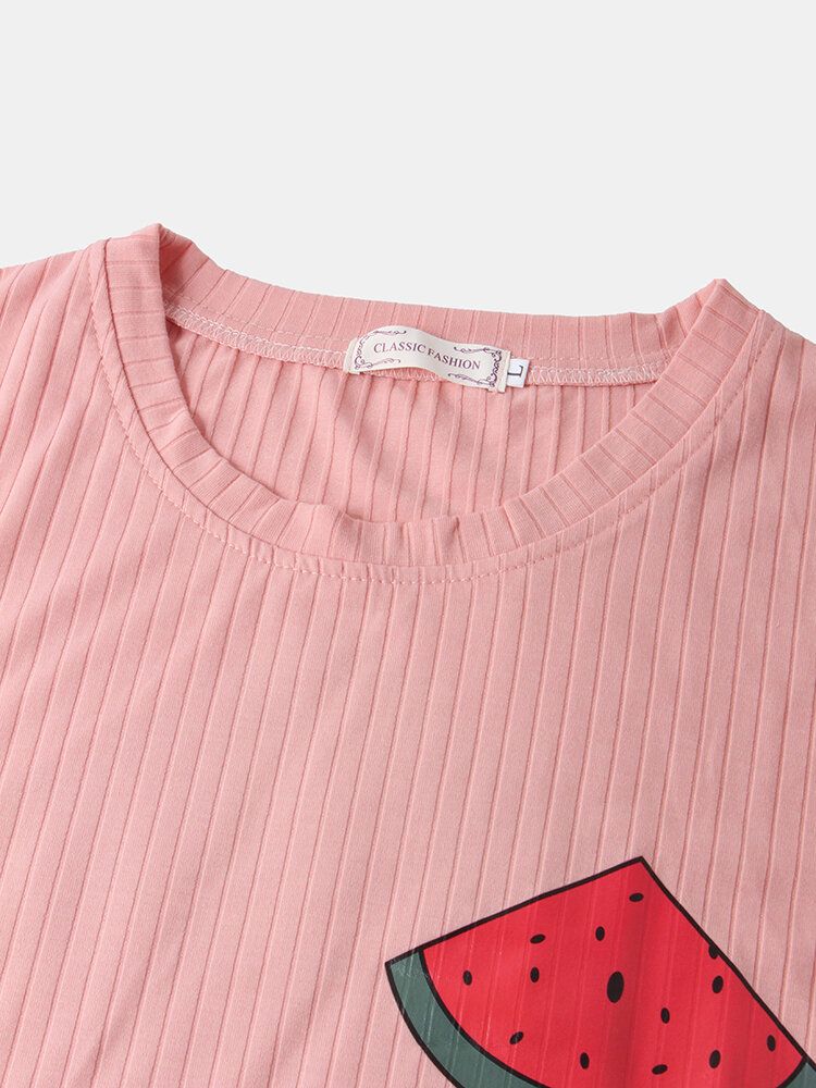 Camisones Suaves De Manga Corta Con Cuello Redondo Suelto Y Estampado De Frutas Para Mujer