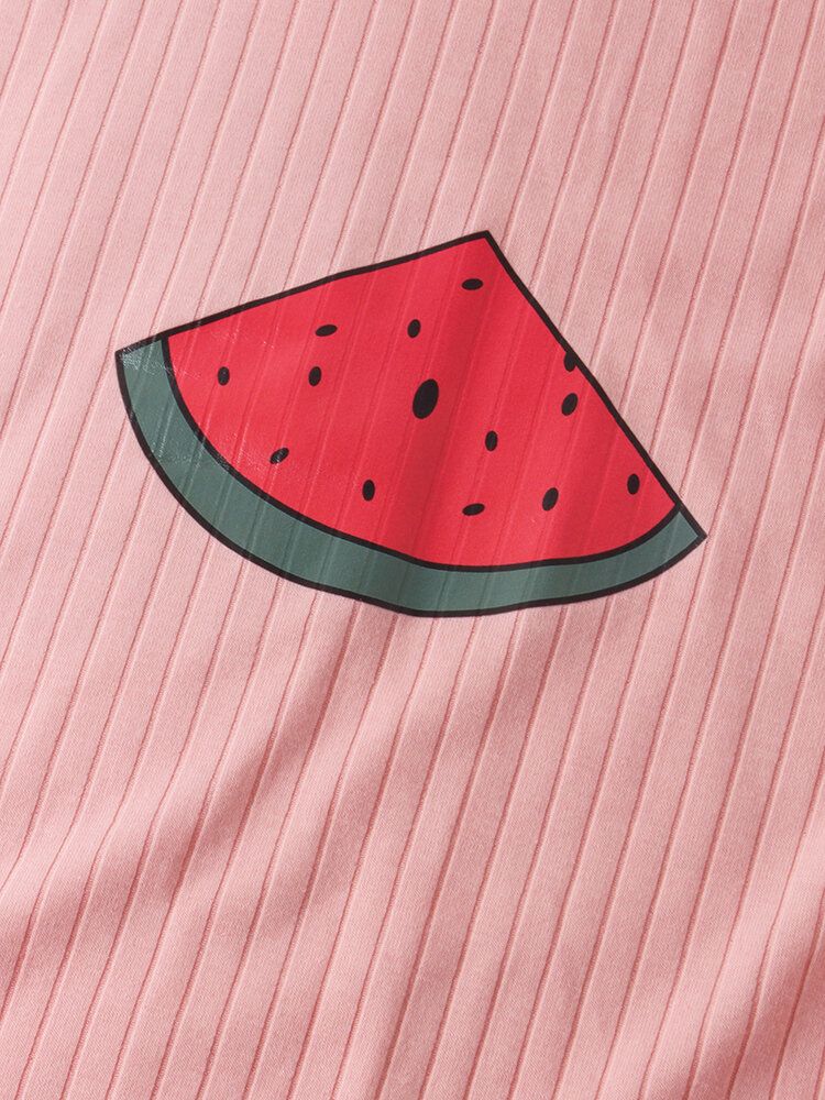 Camisones Suaves De Manga Corta Con Cuello Redondo Suelto Y Estampado De Frutas Para Mujer