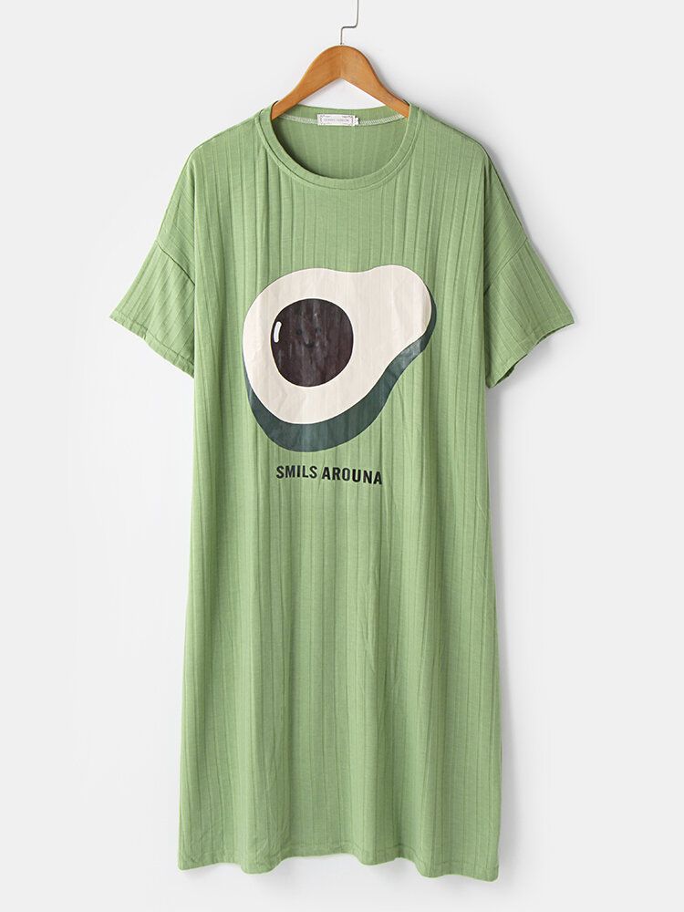 Camisones Sueltos De Manga Corta Con Cuello Redondo Y Estampado De Aguacate Para Mujer