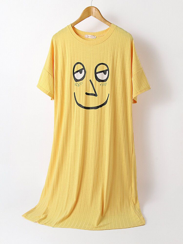 Camisones Sueltos De Manga Corta Con Estampado De Emojis Divertidos Para Mujer