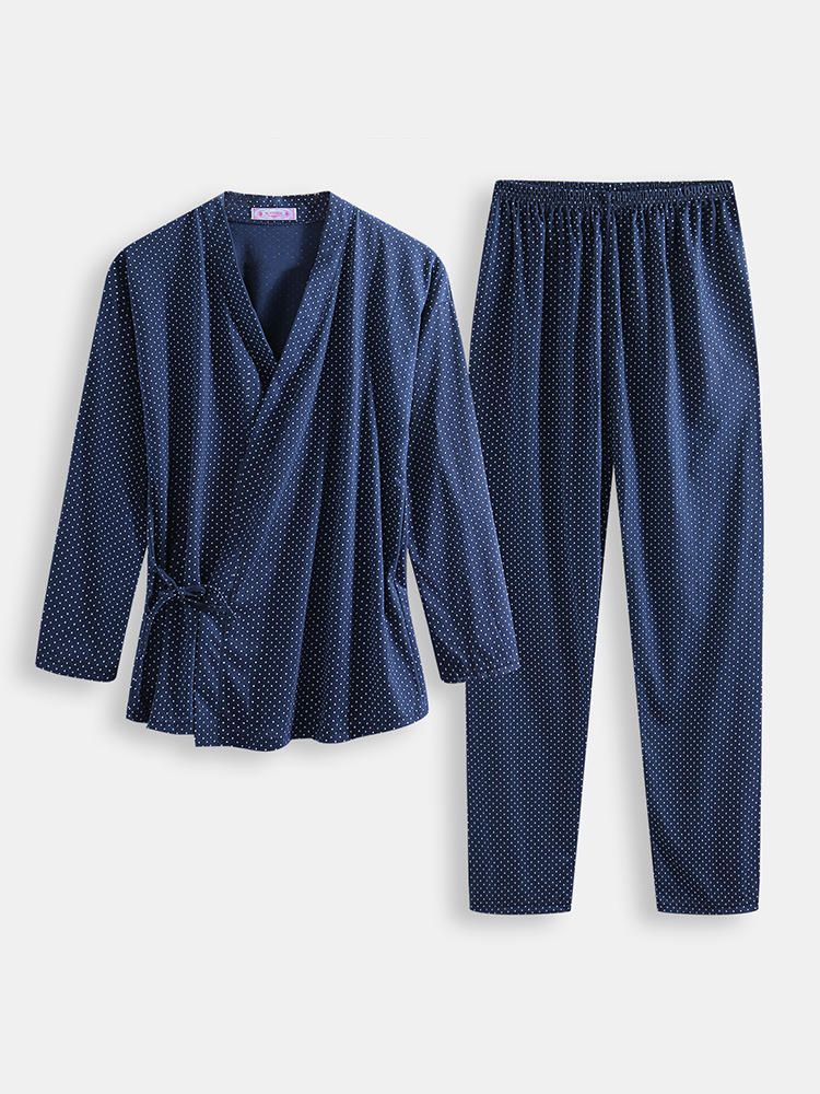 Conjunto De Bata De Kimono De Lunares Para Hombre Conjunto De Pijama De Ropa De Salón Informal Holgado Suelto Y Fino