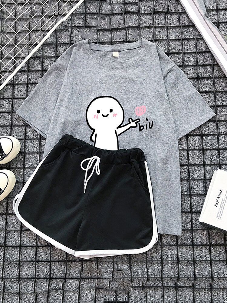 Conjunto Corto De Ropa Deportiva Con Estampado Lindo De Dibujos Animados Para Mujer