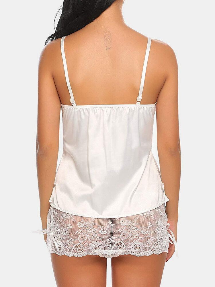 Conjunto De Lencería De Retazos Con Cuello En V Y Camisón Transparente De Encaje Para Mujer