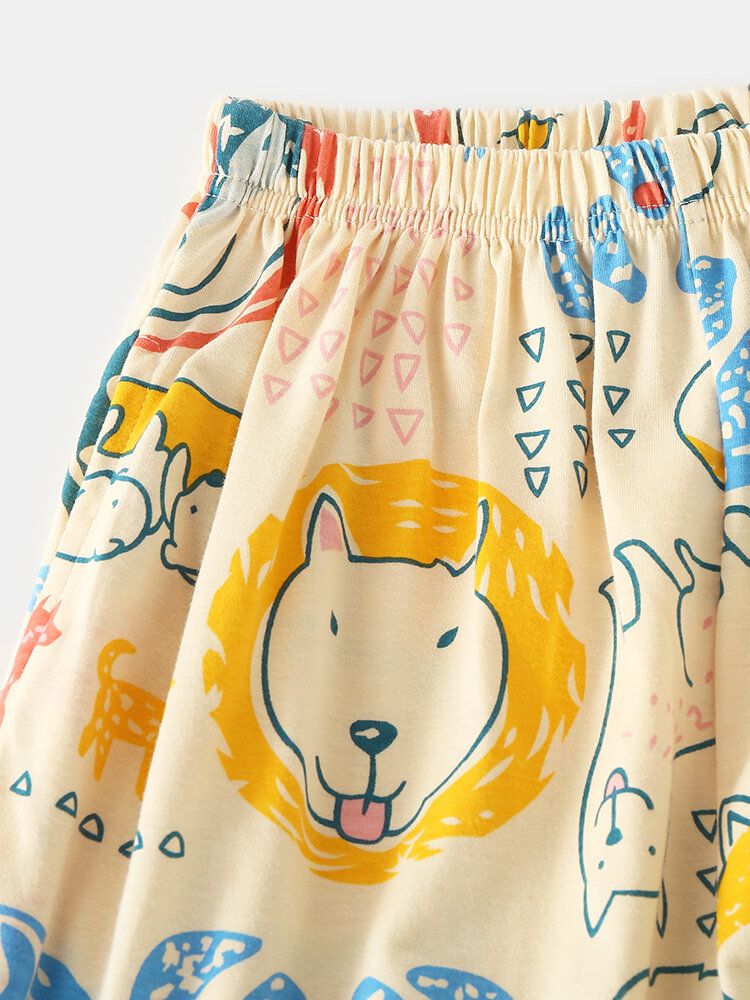 Conjunto De Pijama De Algodón Con Cintura Elástica De Manga Larga Con Cuello De Campamento Y Estampado De Perro De Dibujos Animados Para Mujer