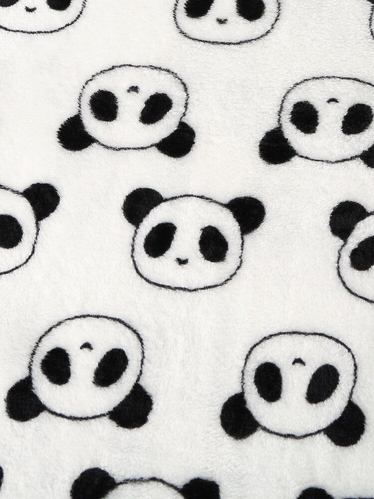 Conjunto De Pijama Cálido De Felpa De Manga Larga De Panda De Dibujos Animados Para Mujer