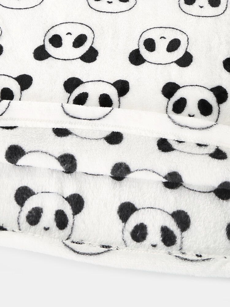 Conjunto De Pijama Cálido De Felpa De Manga Larga De Panda De Dibujos Animados Para Mujer