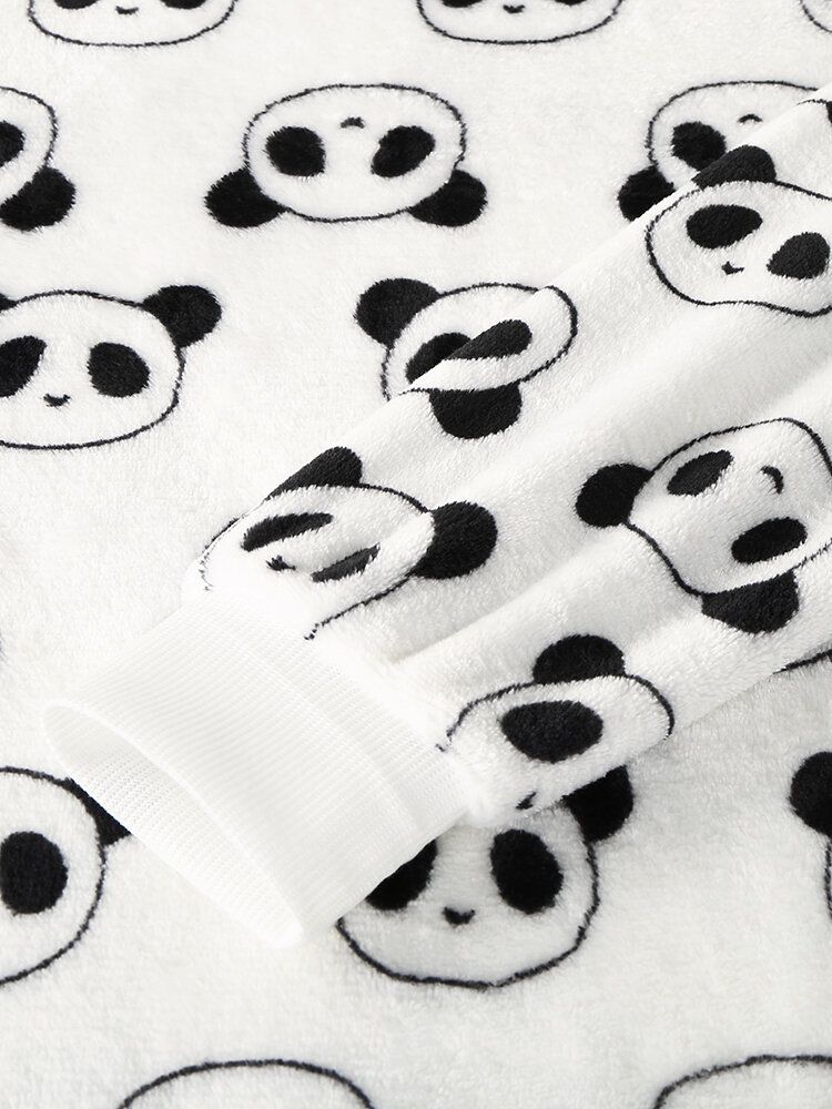 Conjunto De Pijama Cálido De Felpa De Manga Larga De Panda De Dibujos Animados Para Mujer