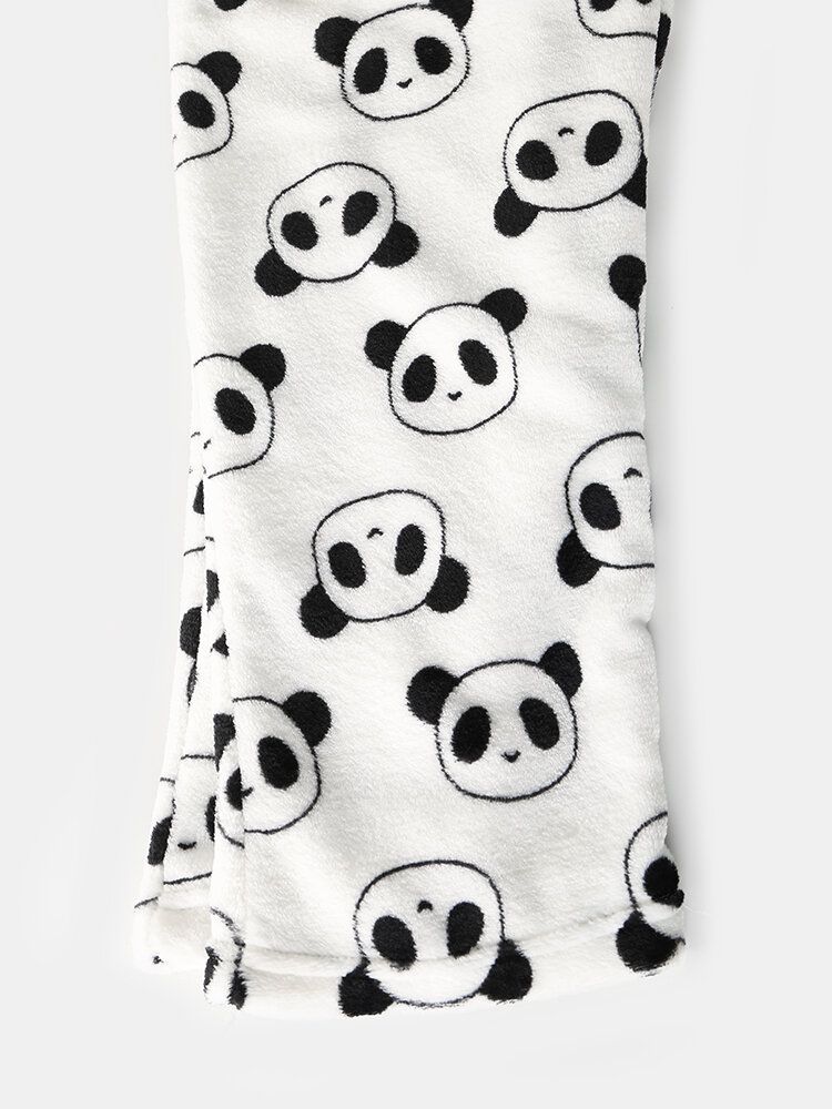 Conjunto De Pijama Cálido De Felpa De Manga Larga De Panda De Dibujos Animados Para Mujer