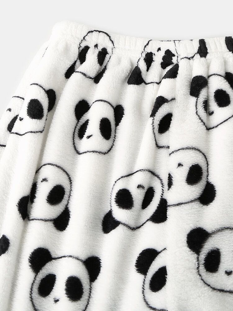 Conjunto De Pijama Cálido De Felpa De Manga Larga De Panda De Dibujos Animados Para Mujer