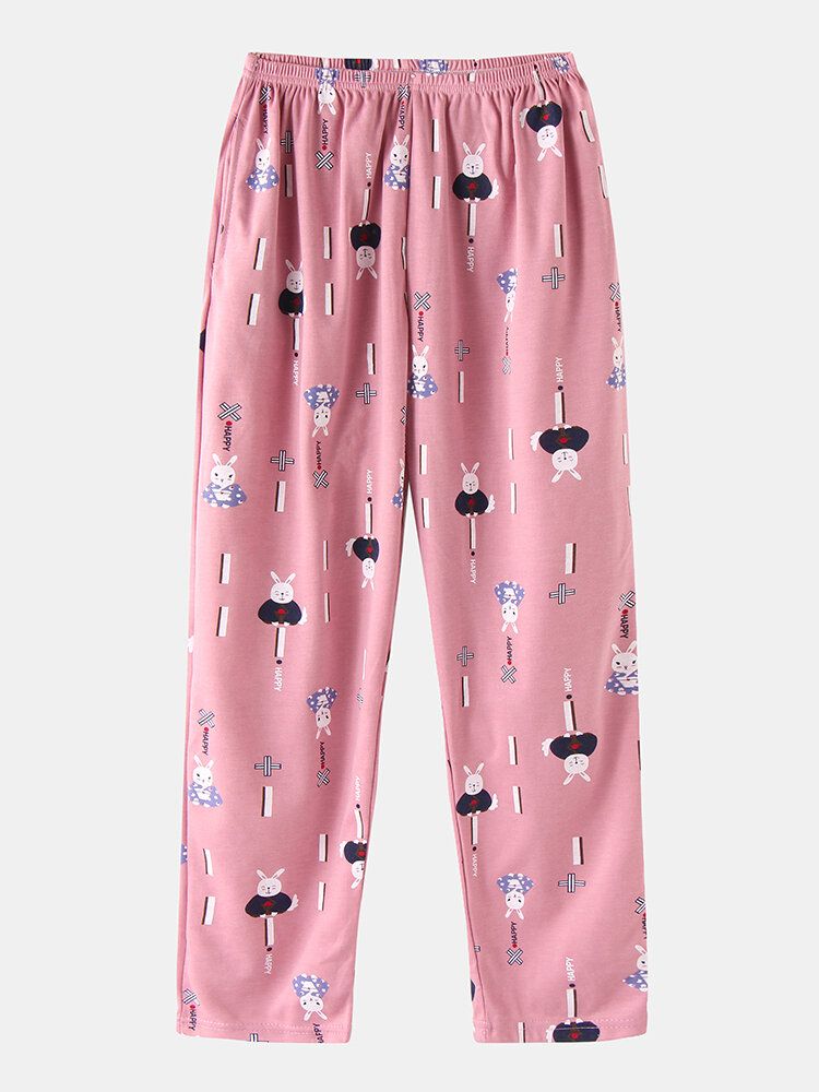 Conjunto De Pijama De Casa De Cintura Elástica Con Bolsillo De Manga Larga Con Estampado De Animales De Dibujos Animados Lindo Para Mujer