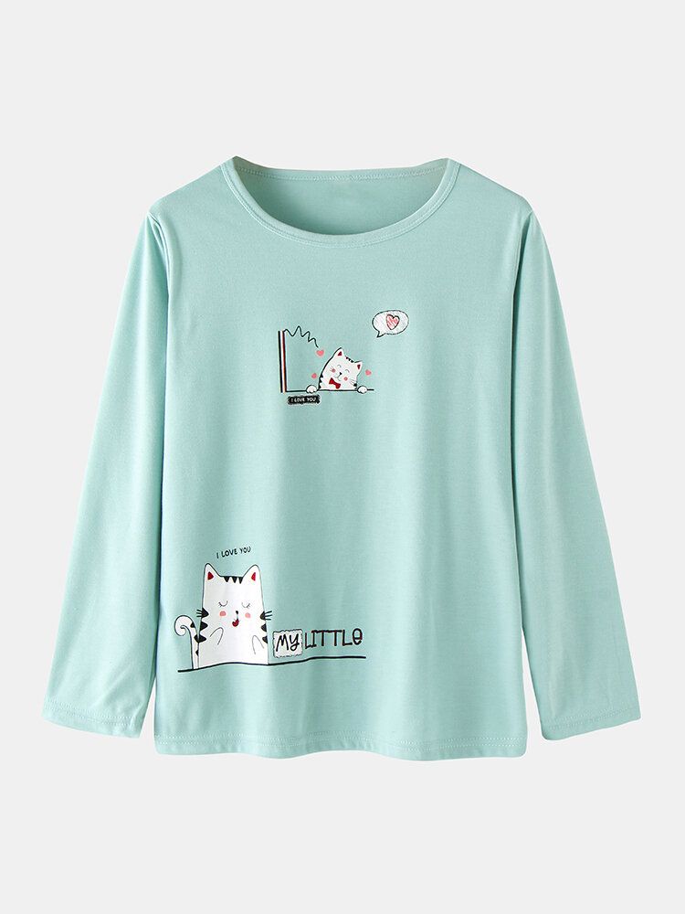 Conjunto De Pijama De Casa De Cintura Elástica Con Bolsillo De Manga Larga Con Estampado De Animales De Dibujos Animados Lindo Para Mujer