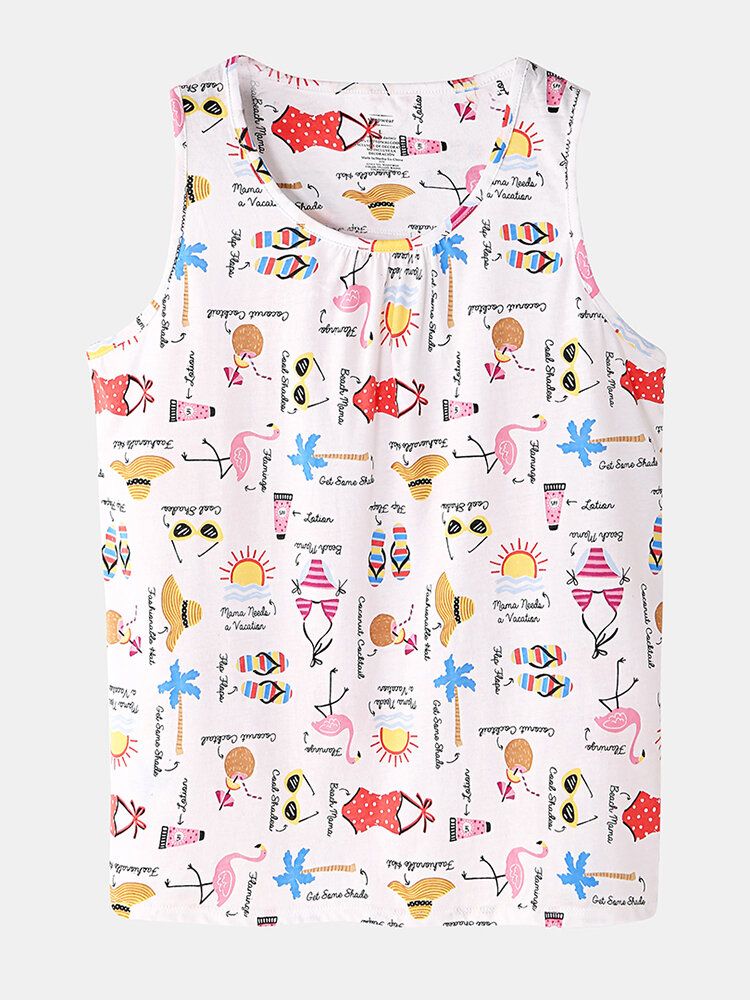 Conjunto De Pijama De Chaleco Sin Mangas Con Estampado De Dibujos Animados Divertidos Para Mujer De Talla Grande