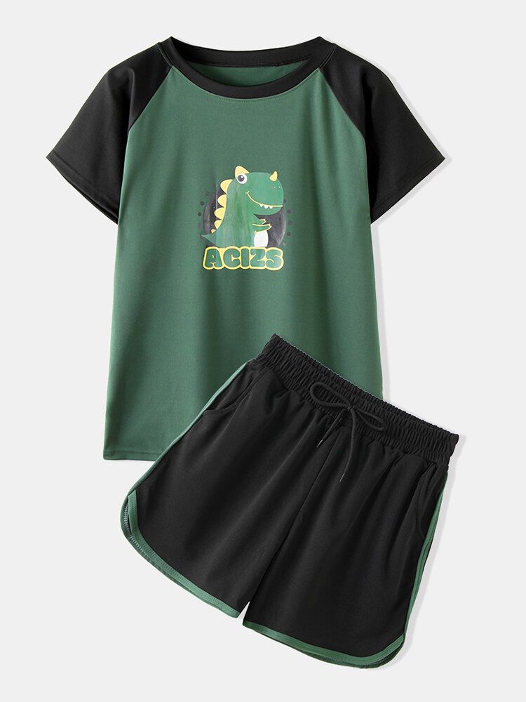 Conjunto De Pijama Deportivo Informal Con Mangas Raglán Con Estampado De Aguacate Y Dibujos Animados Divertidos Para Mujer