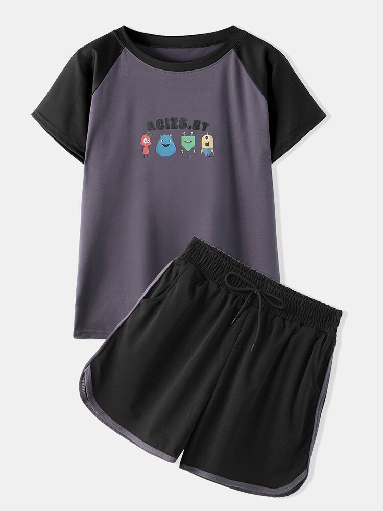 Conjunto De Pijama Deportivo Informal Con Mangas Raglán Con Estampado De Aguacate Y Dibujos Animados Divertidos Para Mujer