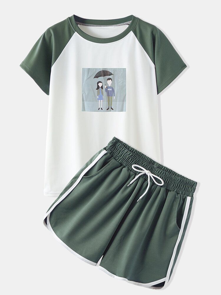 Conjunto De Pijama Deportivo Informal Con Mangas Raglán Con Estampado De Aguacate Y Dibujos Animados Divertidos Para Mujer