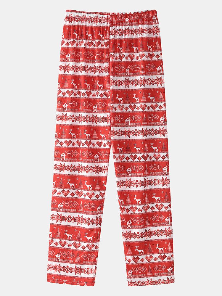 Conjunto De Pijama De Dos Piezas Con Estampado De Texto Navideño Superior Con Estampado De Alces Y Pantalones Sueltos Para El Hogar