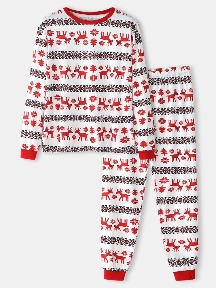 Conjunto De Pijama De Dos Piezas Para Hombre Con Estampado De Alce Y Algodón Navideño Con Cuello En O De Dos Piezas Para El Hogar