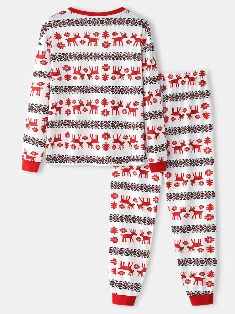 Conjunto De Pijama De Dos Piezas Para Hombre Con Estampado De Alce Y Algodón Navideño Con Cuello En O De Dos Piezas Para El Hogar