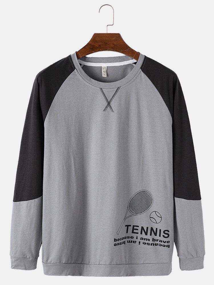 Conjunto De Pijama De Hogar Con Cintura Elástica Con Mangas Raglán Y Gráficos De Patrón De Tenis Para Hombre