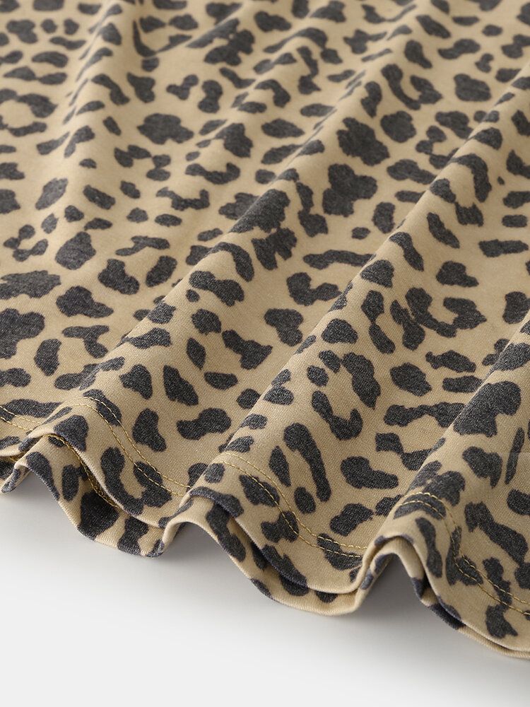 Conjunto De Pijama Holgado De Cuello Redondo Sin Mangas De Leopardo Para Mujer