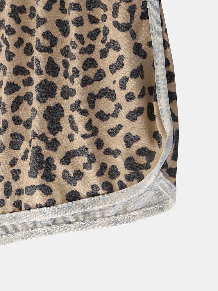 Conjunto De Pijama Holgado De Cuello Redondo Sin Mangas De Leopardo Para Mujer