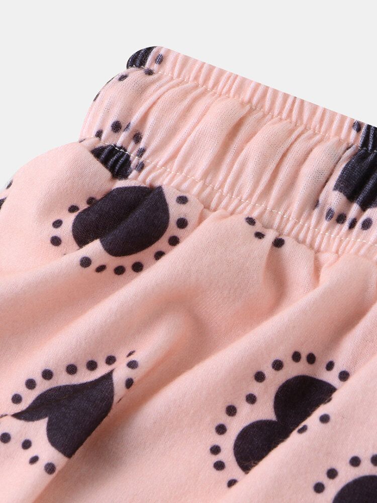 Conjunto De Pijama Informal Con Cordón De Cintura Elástica De Manga Corta Con Estampado De Corazones Divertidos Para Mujer