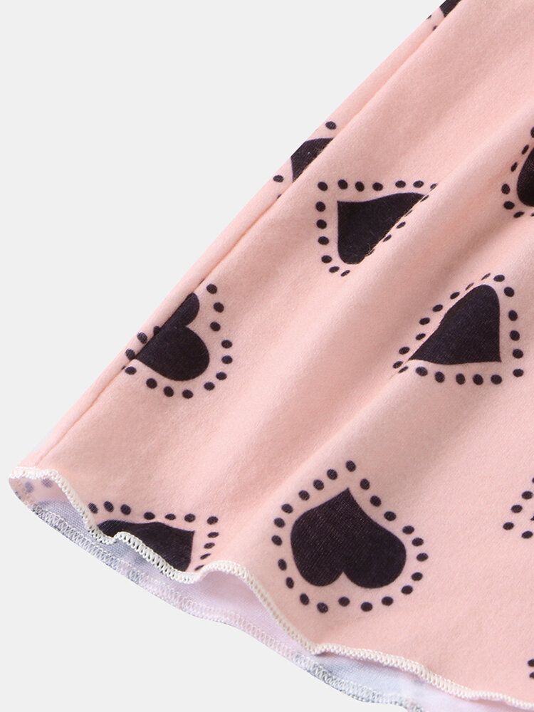 Conjunto De Pijama Informal Con Cordón De Cintura Elástica De Manga Corta Con Estampado De Corazones Divertidos Para Mujer