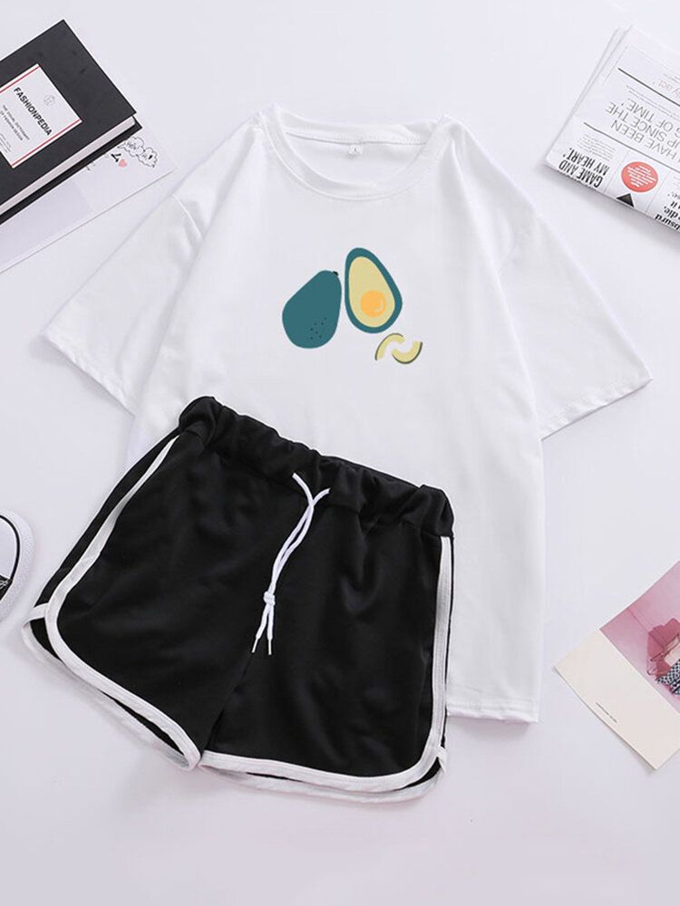 Conjunto De Pijama Informal Con Estampado De Aguacate Para Mujer Ropa De Dormir De Manga Corta