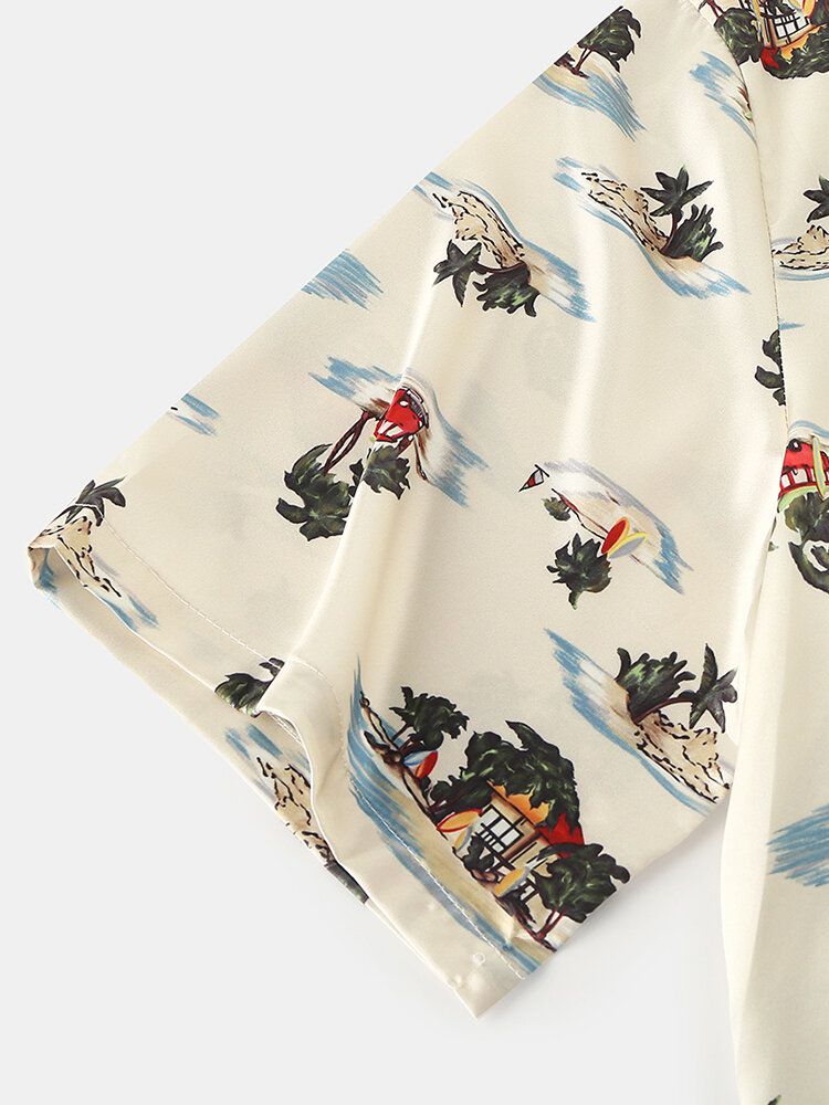 Conjunto De Pijama Informal De Dos Piezas Con Cintura Elástica Y Manga Corta Con Estampado De Paisaje Para Hombre